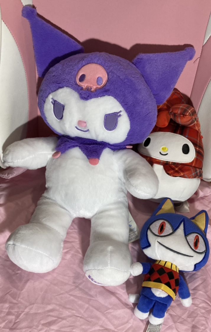 Kuromi Build-A-Bear, My Melody Squishmallow, and Rover plush